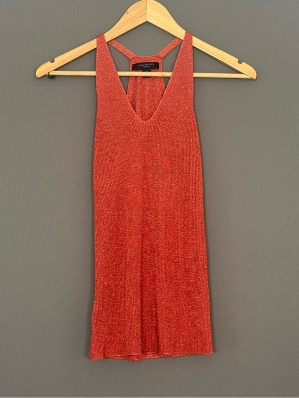 Ann Taylor Sparkling Shimmering Red Knit Tank Blood Orange Going Out Top XS